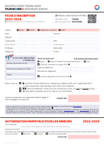 Formulaire d’Inscription Taekwondo Moudok Kwan 2023-2024